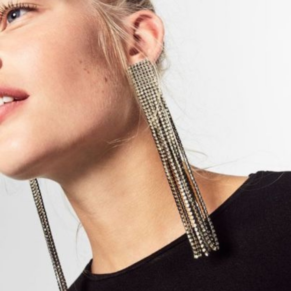 Zara long rhinestone statement earrings blogger